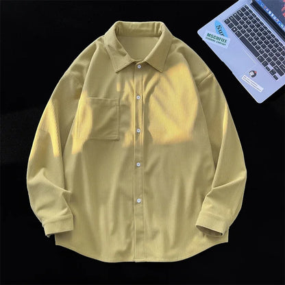 Solid Color Men Shirts Casual Basic Long Sleeve New Unisex Shirt Korean Fashion Outwear Top Male Oversized Blouses