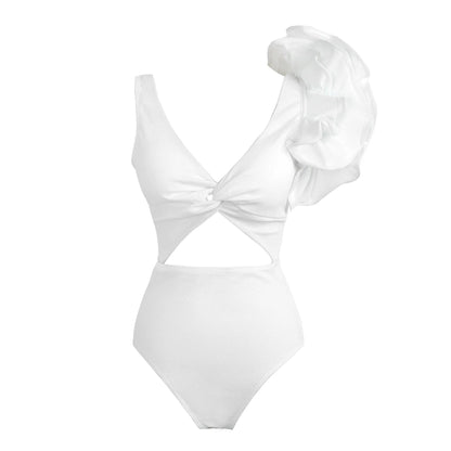 jinran 2024 White Swimsuit Women Deep-V One Piece Swimsuit Mesh Ruffle Beachwear Bathing Suit Vintage Retro Monkini