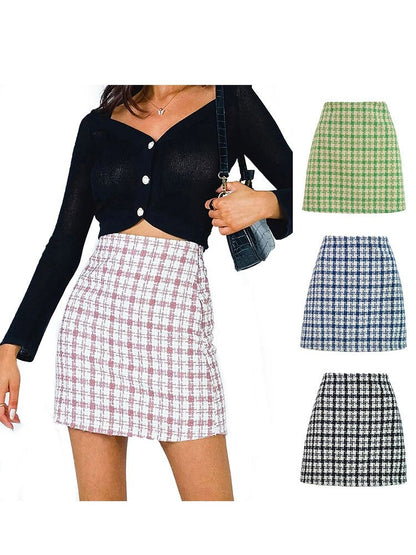 jinran Sweet Kawaii Plaid Women Mini Skirt Korean Fashion Zipper Girl Pencil Miniskirt Preppy Summer Y2k Trend Clothes