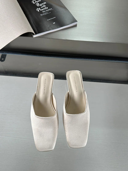 jinran Square Toe Women Slides Slippers 2024 New Arrivals Black Gold White Blue Brown Summer Outside Thick Mid Heels Party Pumps 35-39