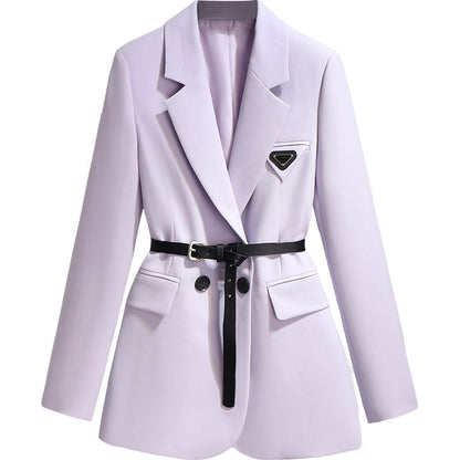 jinran Women Elegant Purple Casual Blazer Spring Autumn 2022 Korean Fashion High-End Suit Coat with Belt Office Lady Work Jacket New