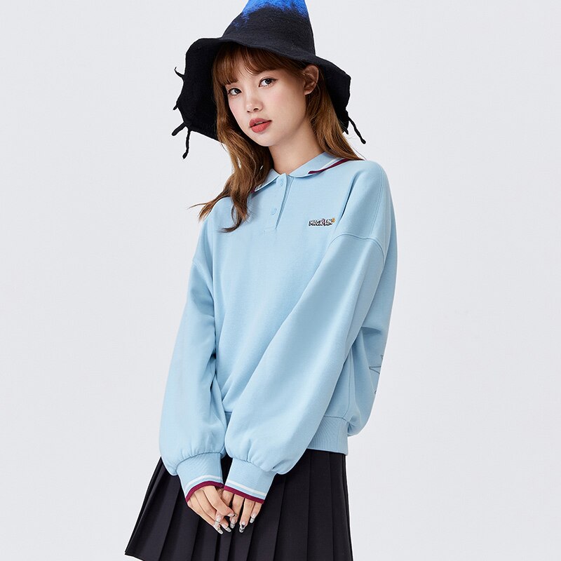 jinran Sweatshirt Women Rabbit Hit Color Polo Collar 2021 Autumn New Oversize Girls Cute Pullover Gentle Hoodies