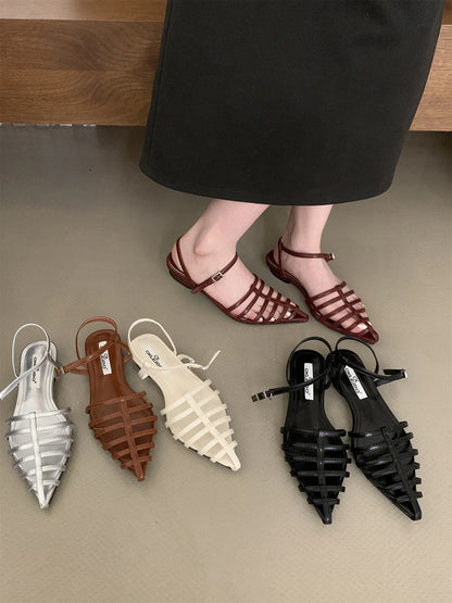 jinran Elegant Women Sandals Pointed Toe Summer Dress Shoes Ankle Strap Party Pumps Size 35-39 Party Sandals Flat Low Heels Size 35-39