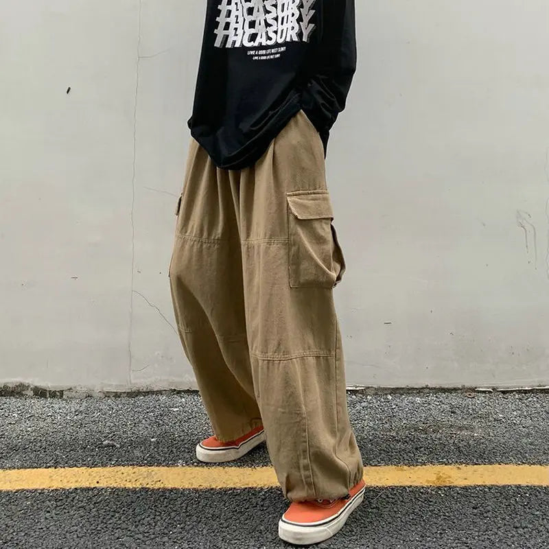 Spring Casual Oversize Cargo Pants Men Streetwear Solid Harajuku Loose Straight Trousers Wide-leg Baggy Pants For Man