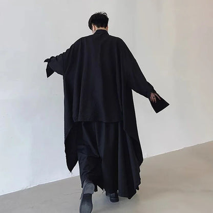 Mens Harajuku Irregular Shirt 2024 Spring New Fashion Goth Handsome Loose Oversized Lapel Fashion Long Sleeve Cloak Unisex