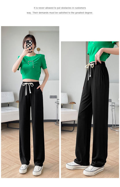 jinran Girls' New Summer Slim Ice Silk Quick Drying Wide Leg Pants Women'S Fashion Trend Versatile Anti Mosquito Straight Trousers