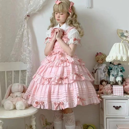 jinran New Lolita original cute color contrast bow jsk dress