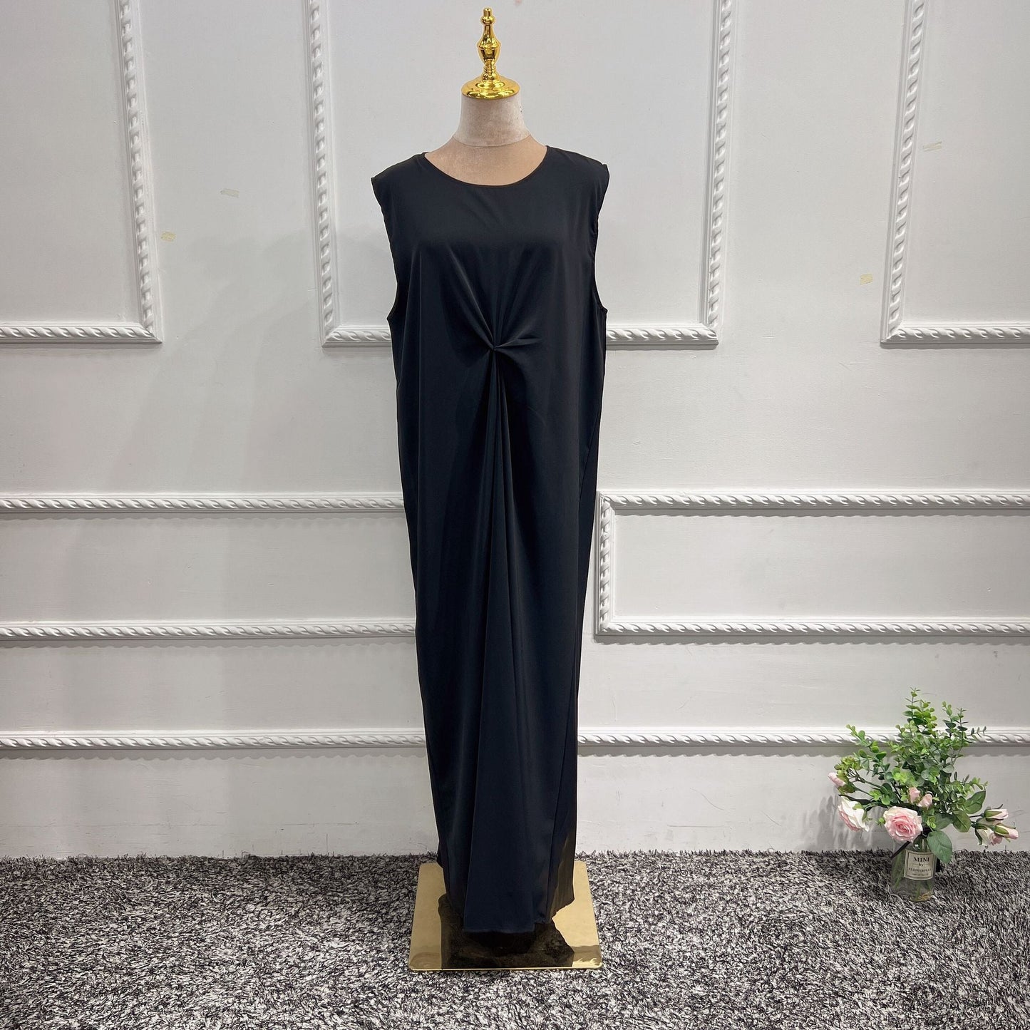 jinran Summer Elegant Solid Color Colorful Temperament Long Skirt Ladies Open Shouder Robe Satin Large Size Belt Muslim Woman Abaya