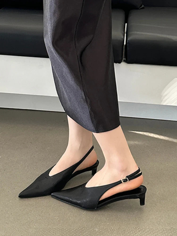 jinran Bailamos Solid 2024 Summer New Sandals Women Fashion Pointed Toe Ladies Elegant Slingback Sandal Med Heel Dress Pumps Shoes Lady