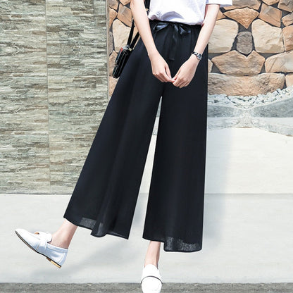 jinran Wide Leg Pants Women'S Spring Summer New Korean  Versatile Loose Chiffon Leisure Straight Tube 8-Point High Waist Trousers Lady