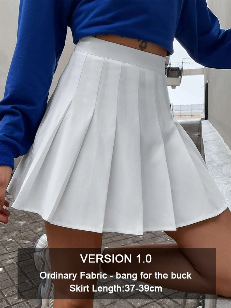 jinran Preppy Style High Waist Solid Pleated Mini Skirt Women Summer Spring Korean Fashion Cute White A-line Skirt Y2k Skort Clothes