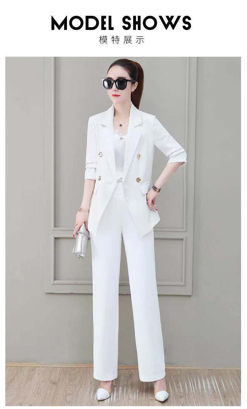 jinran Summer Korean Style Elegant Women's Pants Suit Fashion Slim Jacket Trousers Two-piece Set Office Blazer Temperament Tracksuit