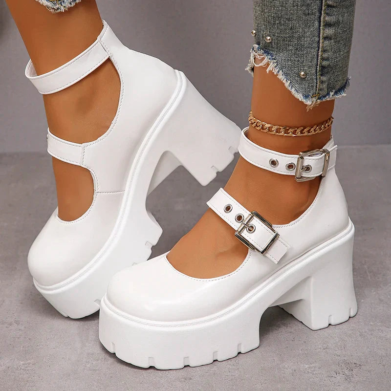 jinran  White Y2K High Heels Pumps Women 2024 Spring Chunky Platform Mary Jane Shoes Woman Plus Size Thick Heel Gothic Shoes 42