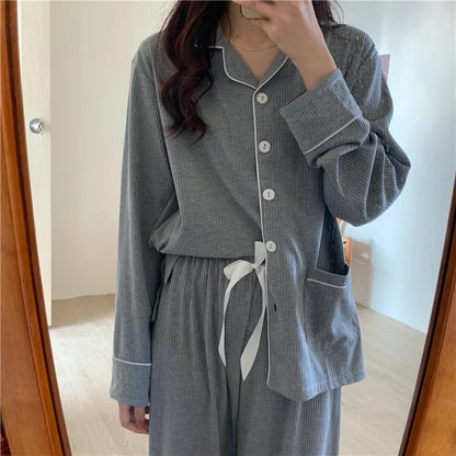 jinran Casual Women's Pajamas Set Spring and Autumn New 2024 Pure Cotton Long Sleeves Long Pants Sweet School Style Homewear Set