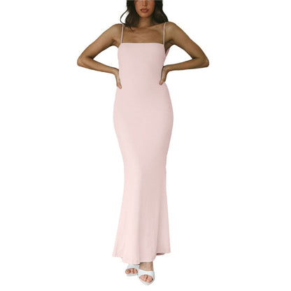 jinran Women Sling Long Dress, Sleeveless Off Shoulder Solid Color Ruffle Party Club Summer Spring Dress
