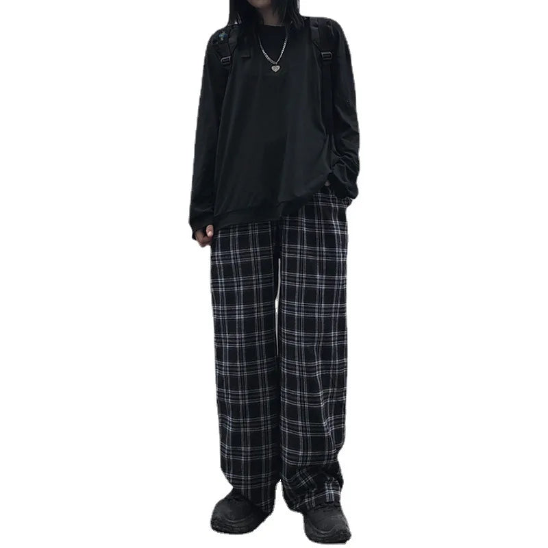 Spring Men Pants Black Women Plaid Trousers Casual Oversize Loose Wide Leg Trouser Harajuku Hip-hop All-match Streetwear S-4XL