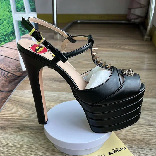 jinran Brand Sexy Rivet 16cm High Heel Sandals Platform Party Wedding Ball T-stage Women Shoes High Quality Large 43summer Female Shoes