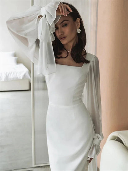 jinran White Ruffled Mesh Maxi Dress For Women High Waist Fashion Elegant Patchwork Slim Party Dress Female Lace-Up Long Dress