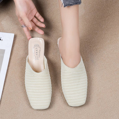 jinran Woman Mules Shoes Outdoor Women Slippers Female Square Toe Shallow Low-heel Casual Shoes Comfortable Slippers Slides New