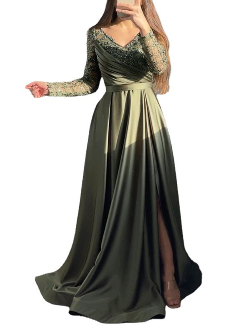 jinran Women Elegant Forma Dress 2023 Hollow Tulle Lace Patchwork Deep V-neck Long Sleeve Cascading Ruffles Fashion Swing Long Dress