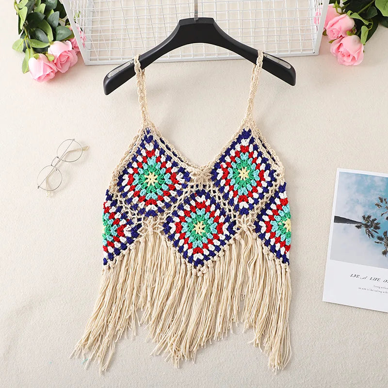 jinran New Hollow Vest for Women Boho Tanktop Bohemian Crop Tops National Style Camisole Lady Free Shipping