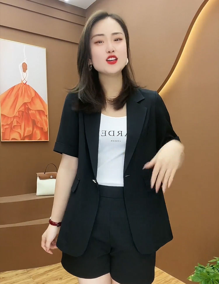 jinran 2022 Summer New Elegant Women's Shorts Suit Casual Short Sleeve Jacket Blazer Shorts Two Piece Set Office Work Suit Coverall