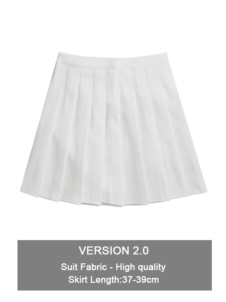 jinran Preppy Style High Waist Solid Pleated Mini Skirt Women Summer Spring Korean Fashion Cute White A-line Skirt Y2k Skort Clothes