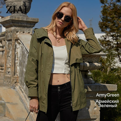 jinran 2022 New Women's trench coat Fashion Female windbreaker Hood Short Slim zipper Simple Classic brand Women jacket ZS- 20153