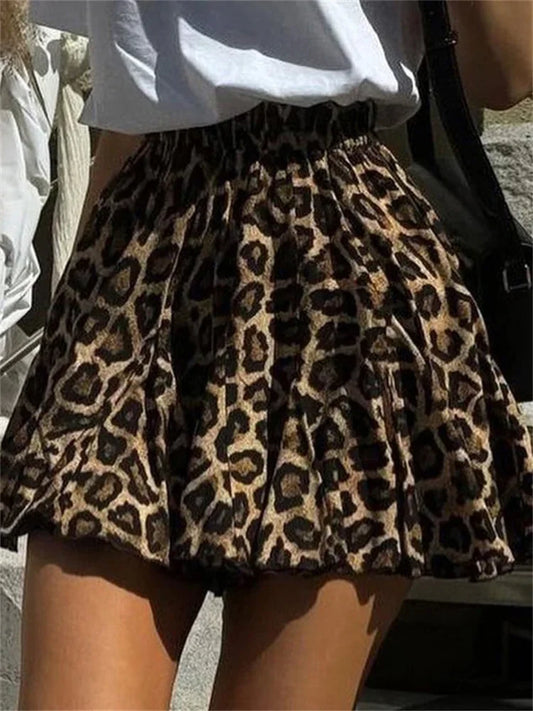 nvxiot  -  Fall Outfits 2024 Vintage Leopard Printed Skirt Female Sexy Casual Lace-Up Slim Contrast High Waist Commute Clothes Women's Pleated Skirts