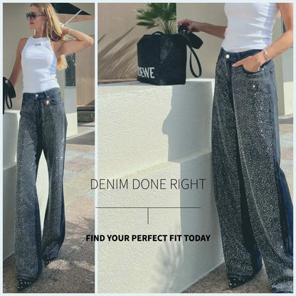 jinran Sequined Loose Pants Women Autumn Fashion Wide Leg High Waist Zipper Pocket Shinny Jeans Sweatpants 2024 New Y2K Style Trousers