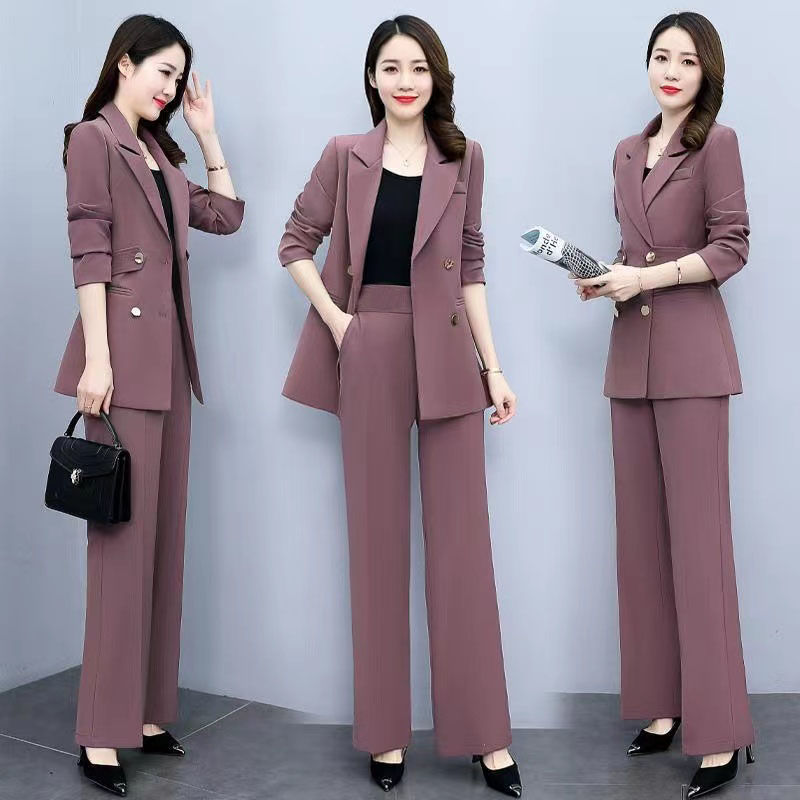 jinran Korean Version High Sense Temperament Professional Suit Elegant Woman 2022 Spring New Style Suit Wide Leg Pants Two-piece Set