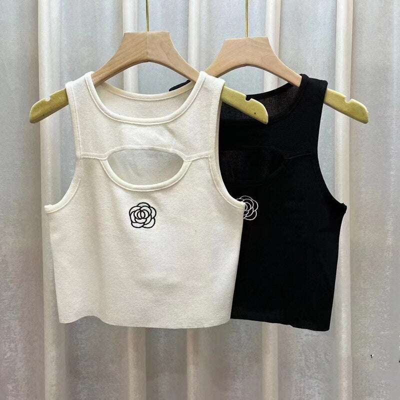 jinran Sexy Knitted Crop Top Women Soft Comfortable Ribbed Camis Girl Summer Sports Flowers Tank Top 2022 New