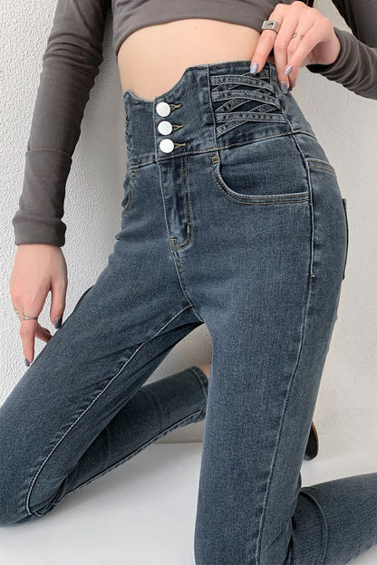 jinran Stretch Jeans Women 2022 Push Up Sexy Retro High Waist Skinny Mom Pants Korean Fashion Denim Trousers Femme Spring New