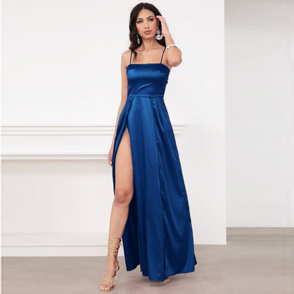 jinran Woman Summer Long Evening Dress Slim Split Backless Bandage Pullover High Waist Banquet Sexy Female Elegant Maxi Slip Dresses