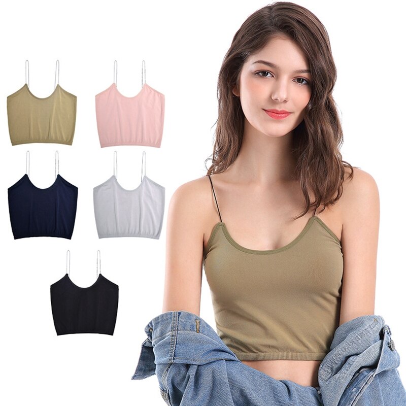 jinran Women Solid Basic Cami Crop Tops 2022 Female Spaghetti Strap Backless Camisole Teen Girls Casual Summer Sexy Seamless Sling Vest