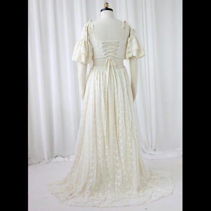 nvxiot  -  Beige Lace Two-Piece Suspender Photo Shoot Dress Bohemian Photo Shooting Pregnancy Dress Photography Dress For Women
