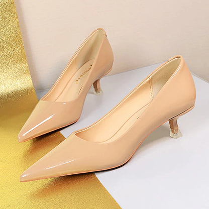 jinran Patent Leather Mid Heel Women Shoes 2024 Spring New Kitten Heels 4.5 Cm Pointed Shoes Women Pumps Occupational OL Office Heels