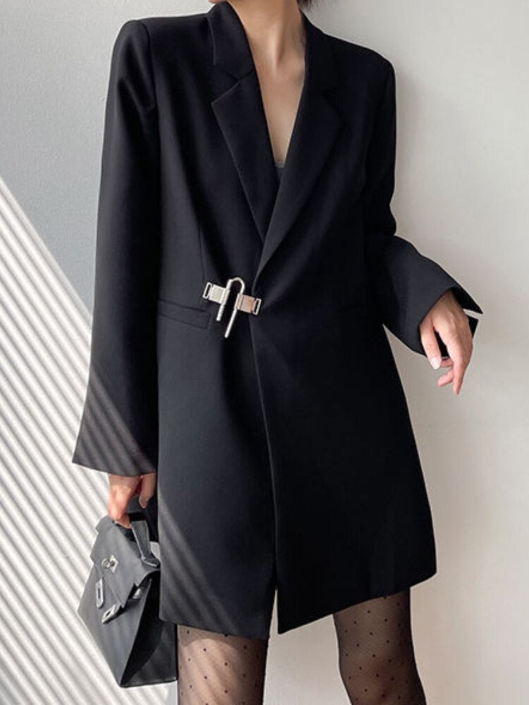 jinran Suit jacket female 2022 Spring and Autumn new Hepburn style French style long black suit dress design sense jacket S-XL