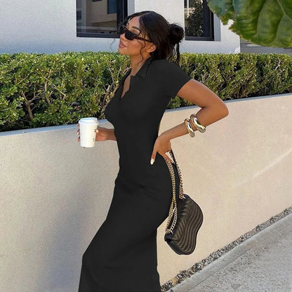 jinran Sexy Dress  Solid Knitted Open Back Flared Long Sleeve Maxi Dress Elegant Sexy Clothes for Women2024 Fall Resort Wear