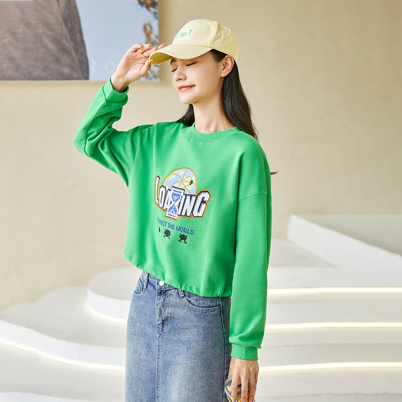 jinran Sweatshirt Women Green Short Section 2022 Spring New Oversize Hoodies Trend Retro Personality Women'S Clothing