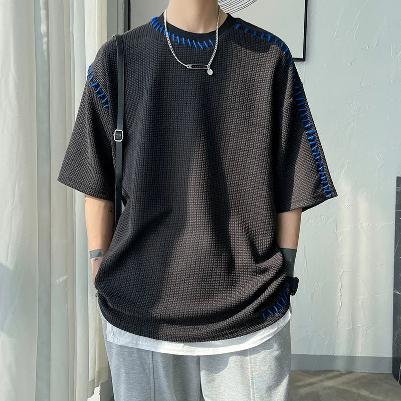 Korean Reviews Many Clothes Men's Clothing Short sleeve Oversized T-shirt Y2k Harajuku Personality Loose Design Sense Tops Tee