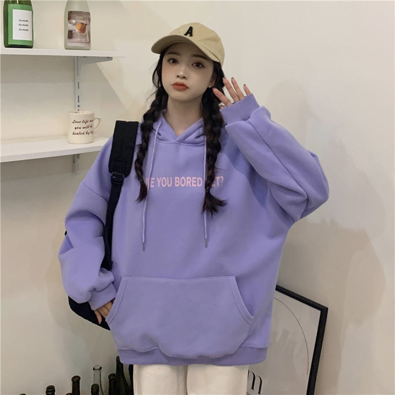 jinran College Style New White Baggy Pullover Fashion Letter Printing Harajuku Sweatshirt Casual Lazy Raglan Sleeves Drawstring Hoodie