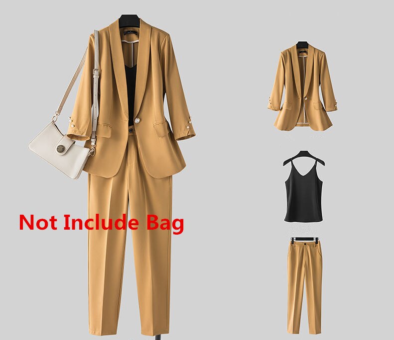 jinran Women's High-End Graceful Work Clothing 2022 Spring Summer Thin Office Lady Elegant Purple Suit Coats+Sling Vest+Pants Outfits