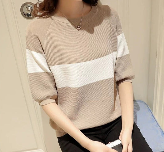 jinran Patchwork Vintage O-Neck Loose Women's Clothing Slight Strech Spring Summer Thin Pullovers Skin Friendly 2022 New Trend Sweaters