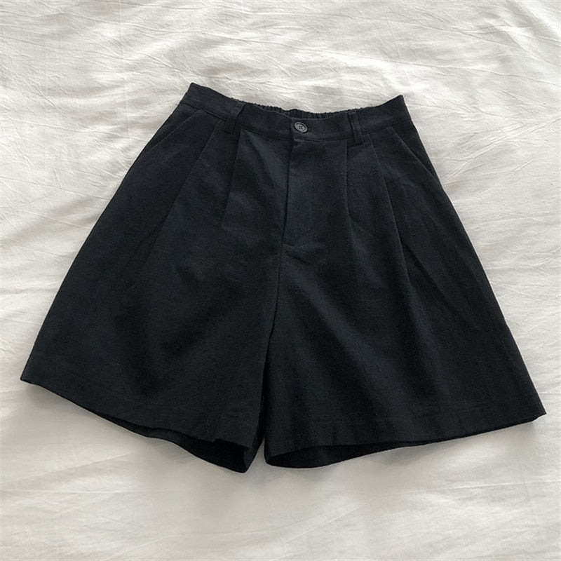 jinran Breathable Cotton Linen Shorts Japanese Retro High Waist Wide Leg Bermuda Shorts Suit Casual Summer Woman Loose J200