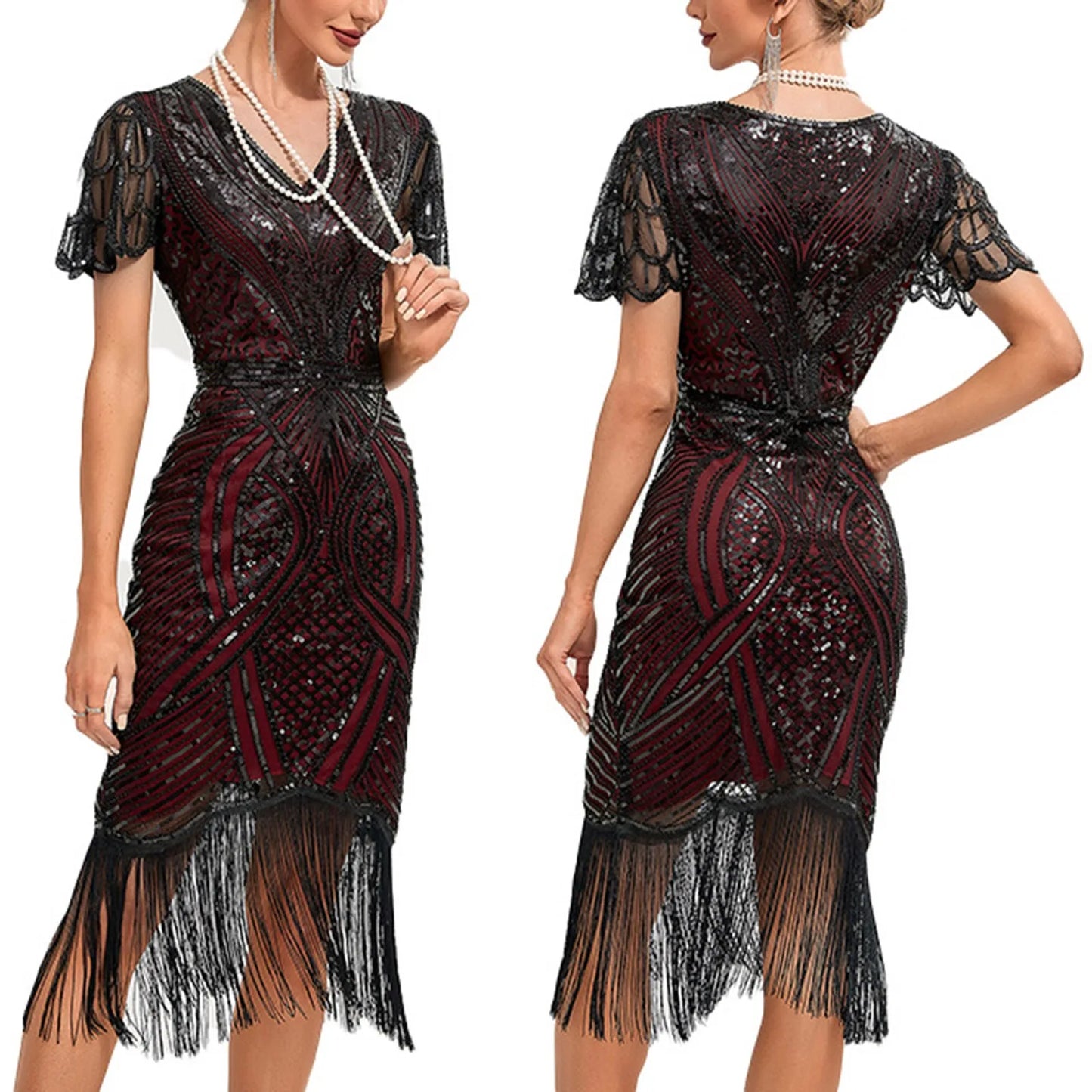 nvxiot  -  Women's Sequin Cocktail Party Dresses Retro 1920s Tassels Flapper Dress Vintage Fringe Great Gatsby Evening Dress Vestidos