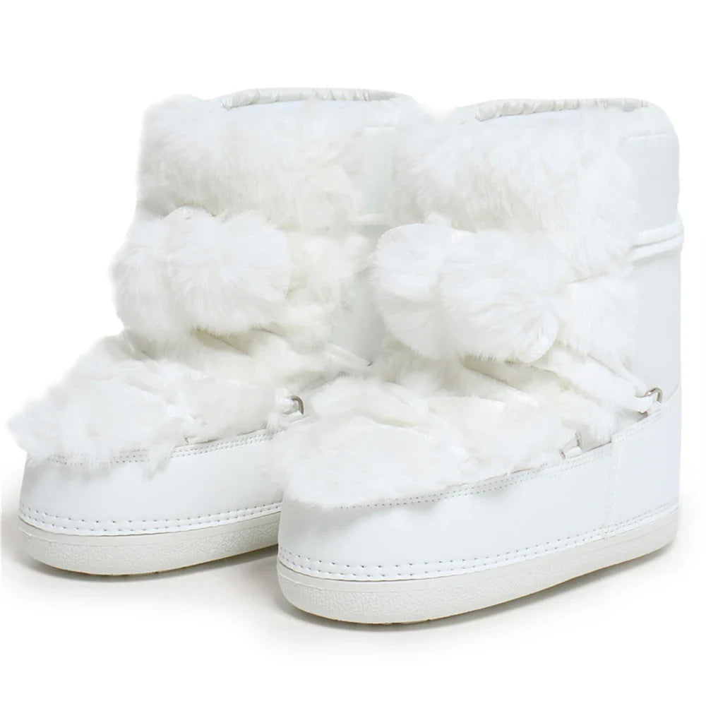 jinran 2024 Winter Snow Boots for Women Rabbit Fur Snow Boots Platform Lace-up Fluffy Furry Fur Ski Boots Female Warm Cotton Boots