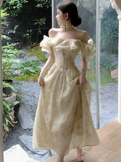 jinran Women Summer Vintage Chic Midi Dresses Off Shoulder A-Line Wedding Vestidos New Fashion Elegant Birthday Party Prom Dress