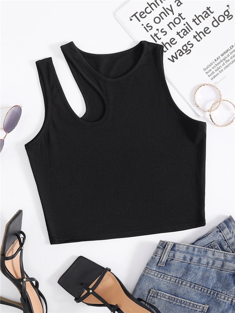 jinran Sexy Rib-knit Tank Top for Women Summer Solid O-neck Sleeveless Crop Tops Street Vintage Korean Fashion Shirt Vest Y2K Clothes