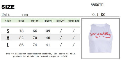 jinran Women's T-shirt  2022 Summer Clothes Ins Vest Letter Print Navel Short Top Sleeveless High Street Nigh Club Outfit New